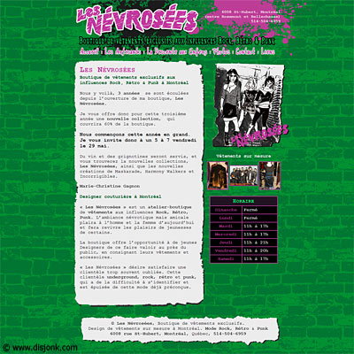 Website design for the rock, retro & punk fashion store Les Névrosées located in Montreal.